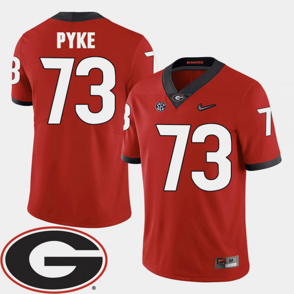 Men's #73 Greg Pyke Georgia Bulldogs College Football For 2018 SEC Patch Jersey - Red